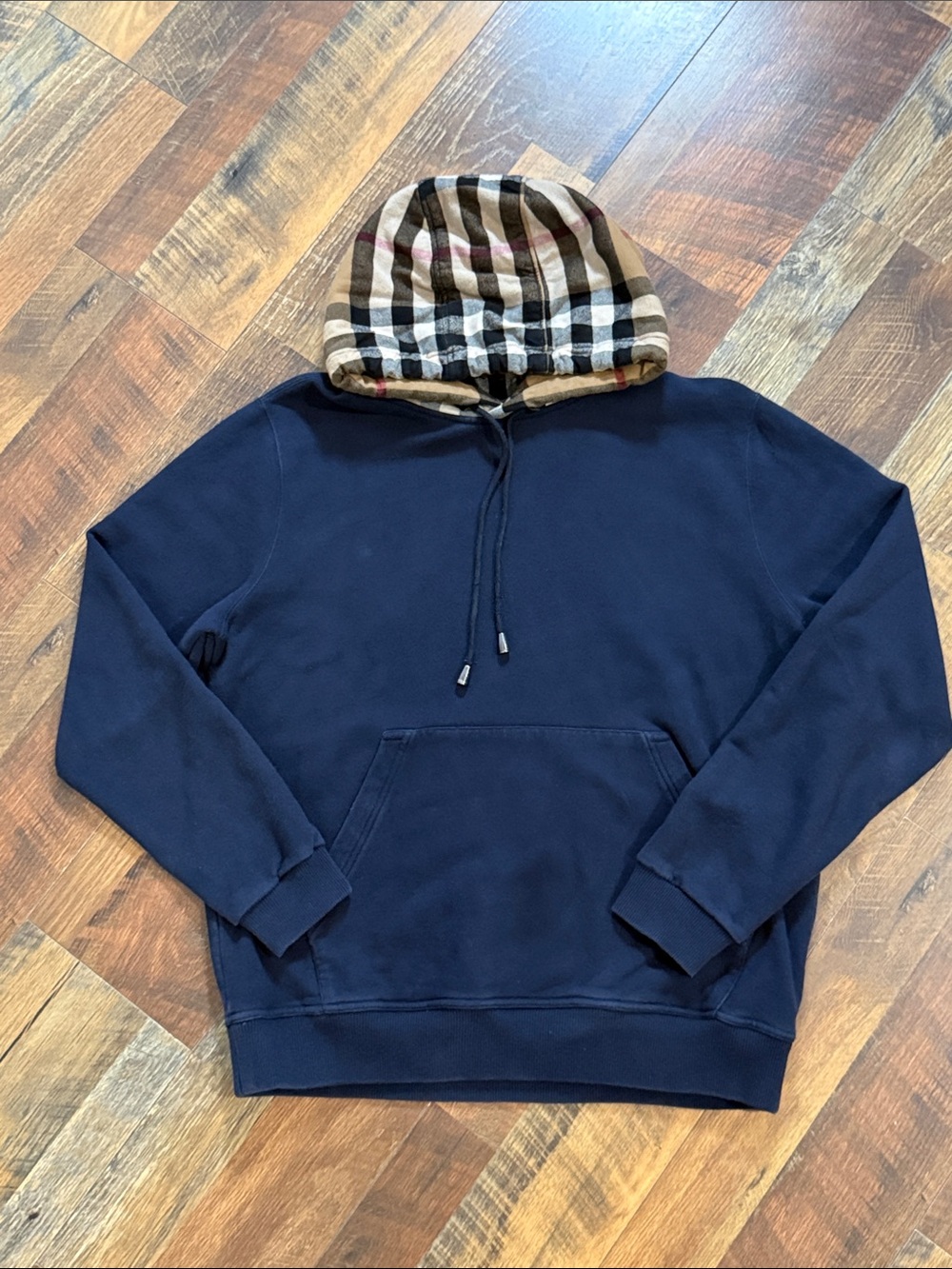 Burberry London England Check Hood Hoodie Navy Blue Size Medium